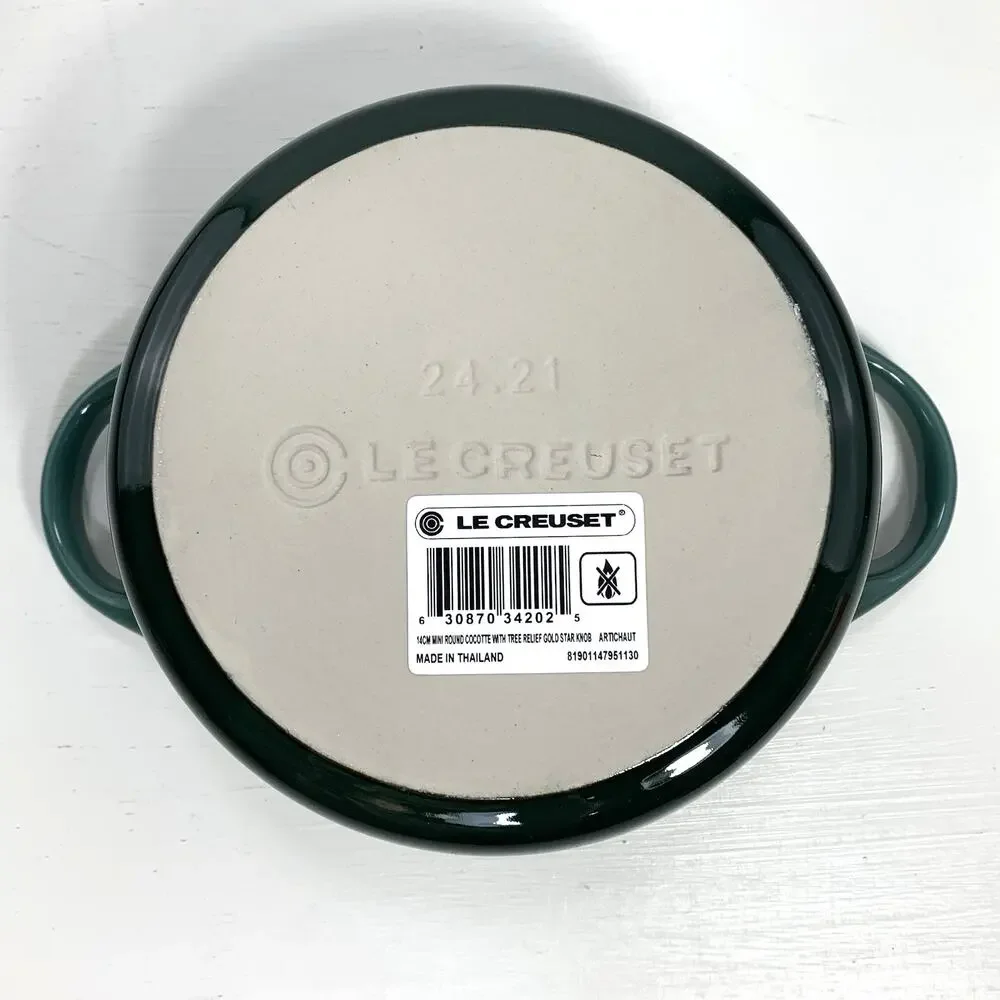 Le Creuset Stoneware Mini Cocotte with Gold Star Knob 24oz Artichaut Tree NIB